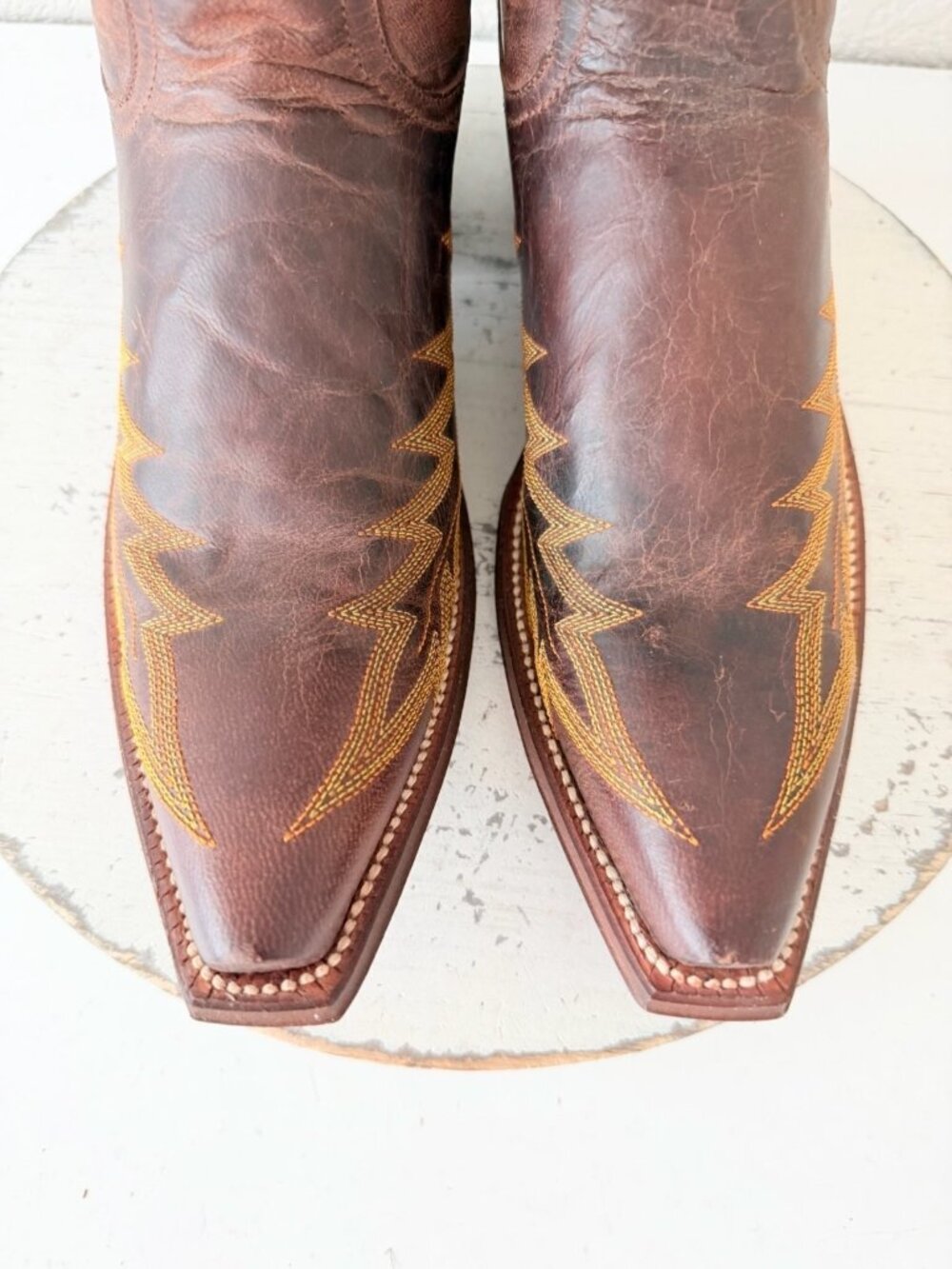 Rod Patrick Womens Brown Tall Cowboy Boots Gold Embroidery Snip Toe Leather 9AA - Picture 6 of 11